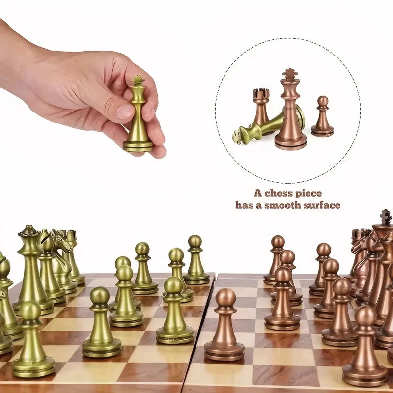 Chess Set – Foldable Wooden Board with Antique-Style Pieces