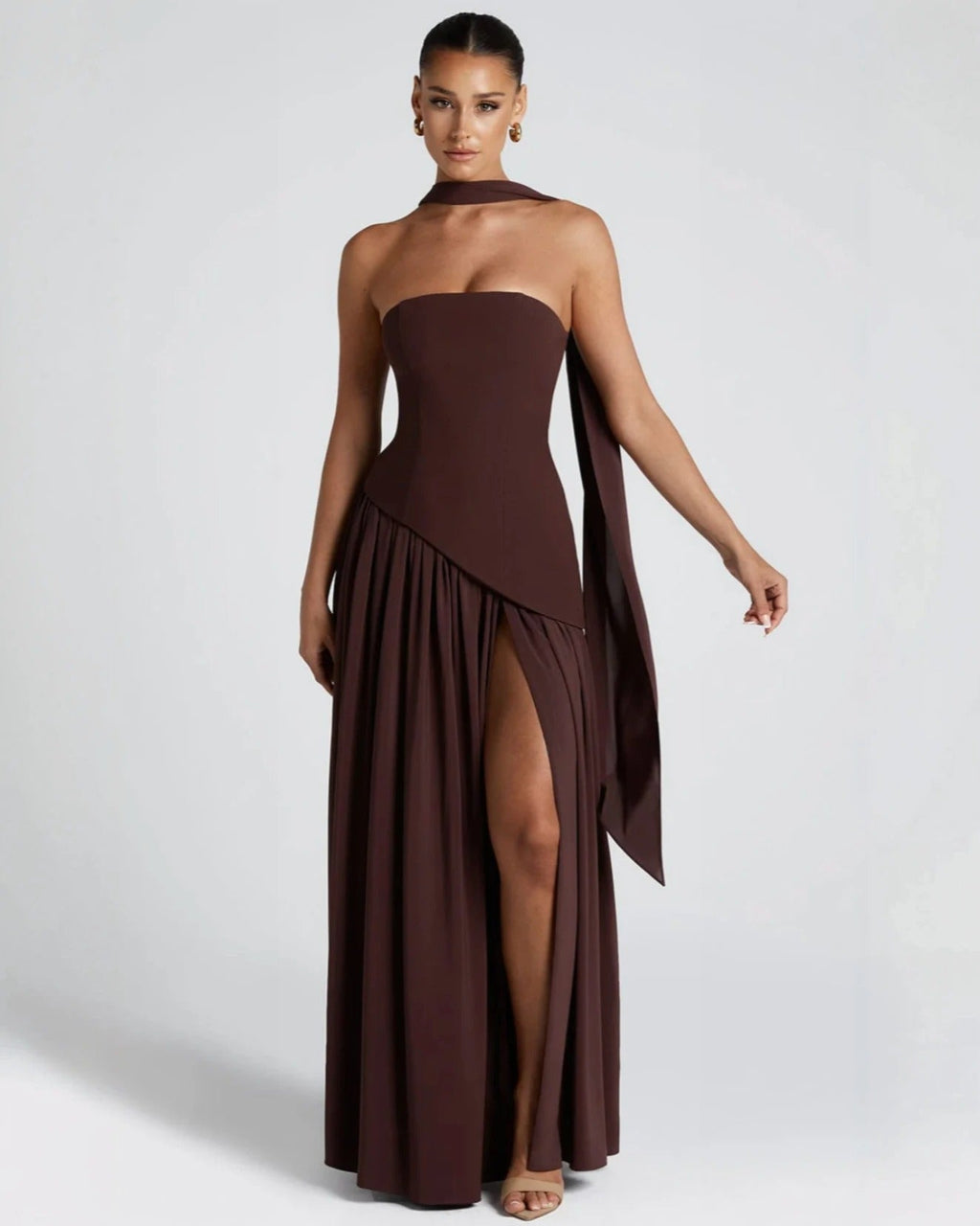 Serena | Strapless Lace-Up Slit Maxi Dress 0