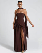 Serena | Strapless Lace-Up Slit Maxi Dress 0