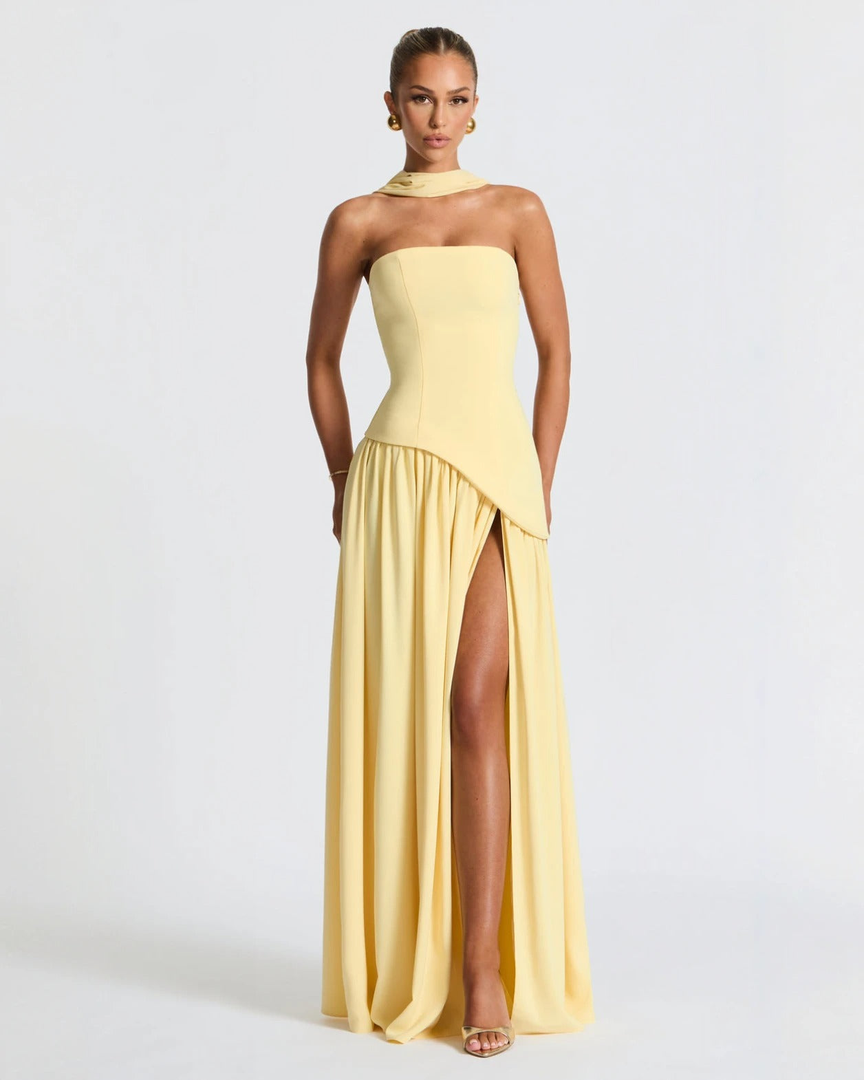 Serena | Strapless Lace-Up Slit Maxi Dress 10
