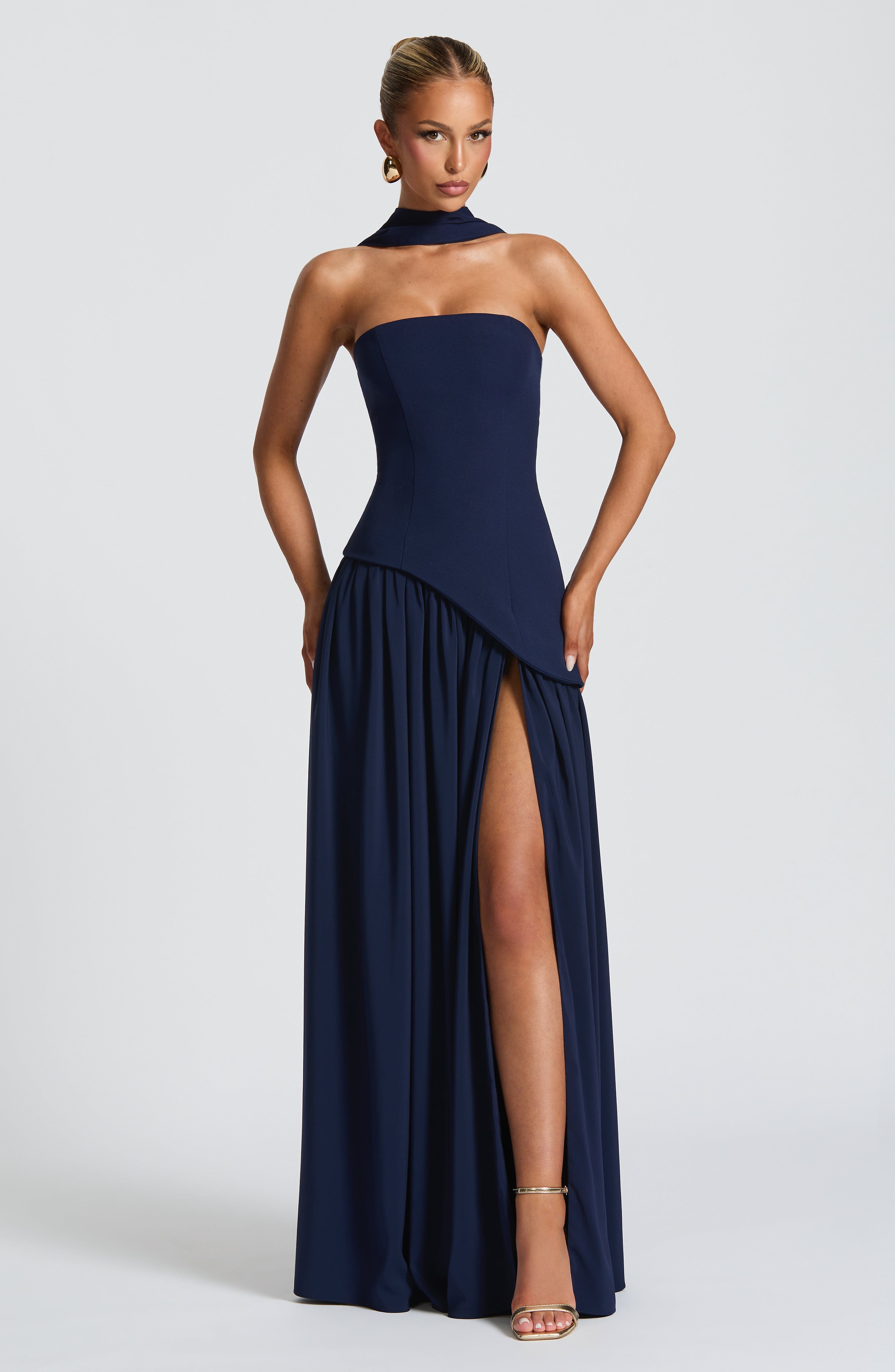 Serena | Strapless Lace-Up Slit Maxi Dress 9