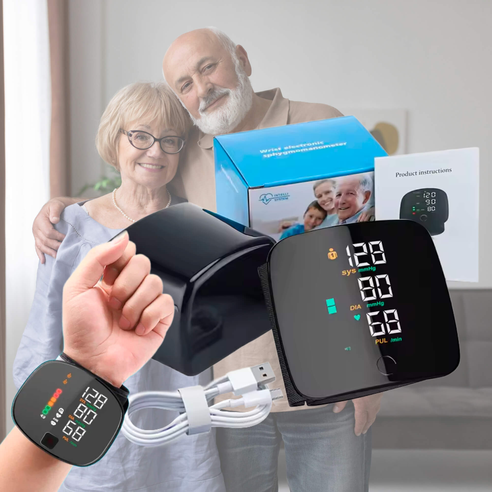 Smart Wrist Blood Pressure Monitor with Voice Alerts and USB Rechargeable Battery 1