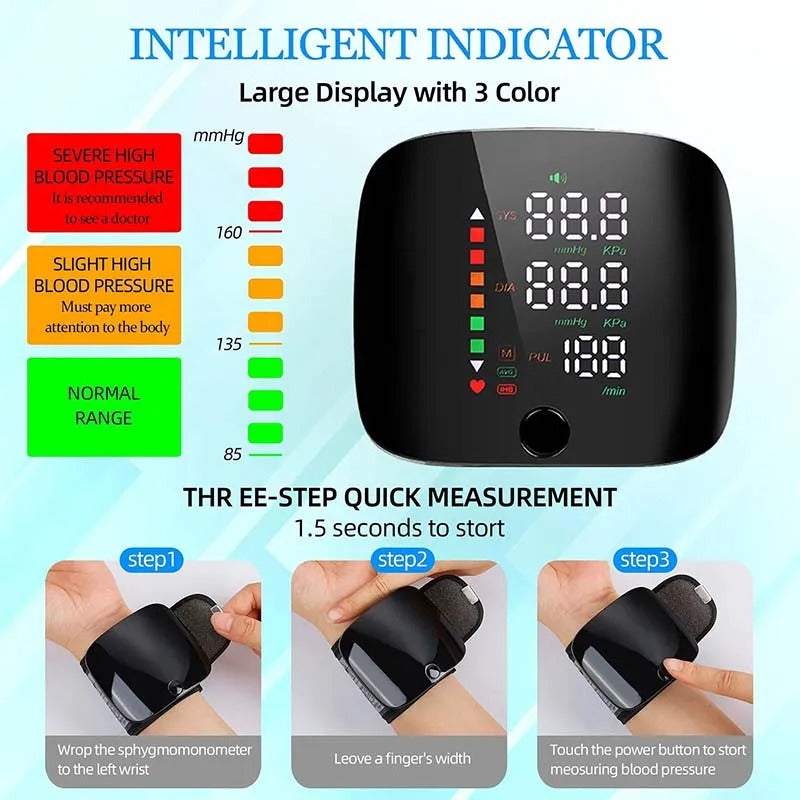 Smart Wrist Blood Pressure Monitor with Voice Alerts and USB Rechargeable Battery 4