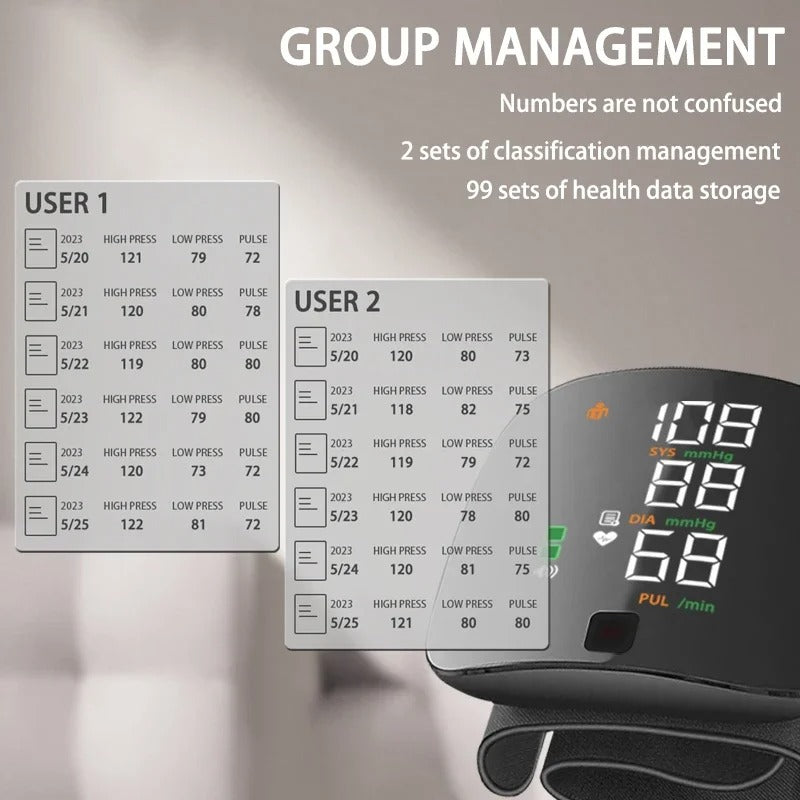 Smart Wrist Blood Pressure Monitor with Voice Alerts and USB Rechargeable Battery 6