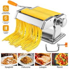 Stainless Steel Pasta & Noodle Maker Machine — Adjustable Thickness, Fettuccine & Spaghetti 0