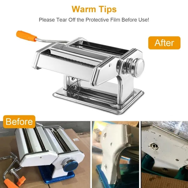 Stainless Steel Pasta & Noodle Maker Machine — Adjustable Thickness, Fettuccine & Spaghetti 1