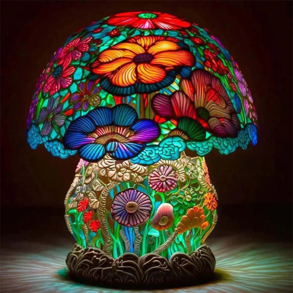 Table Lamp Glass Mushroom Style LED Ambient Resin Design Accent 1