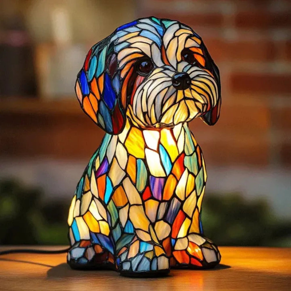 Table Lamp Stained Glass Dog Style Animal Decor Light 1