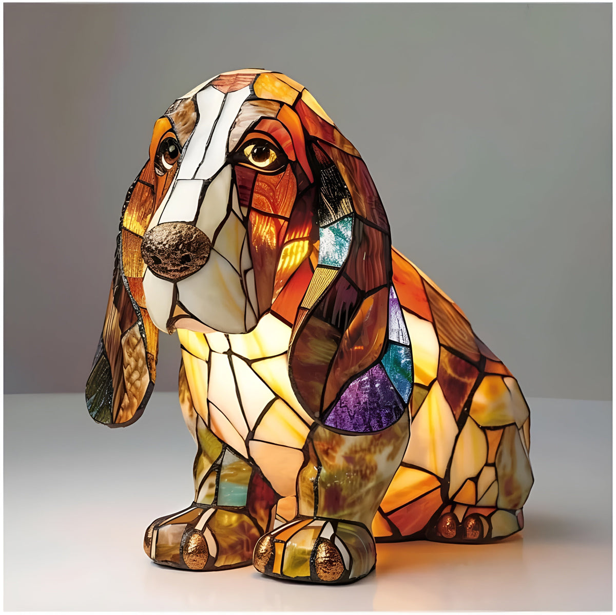 Table Lamp Stained Glass Dog Style Animal Decor Light 10