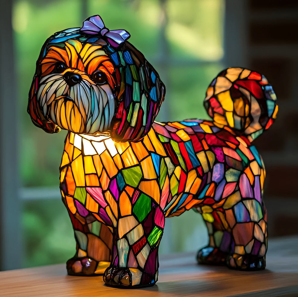 Table Lamp Stained Glass Dog Style Animal Decor Light 11