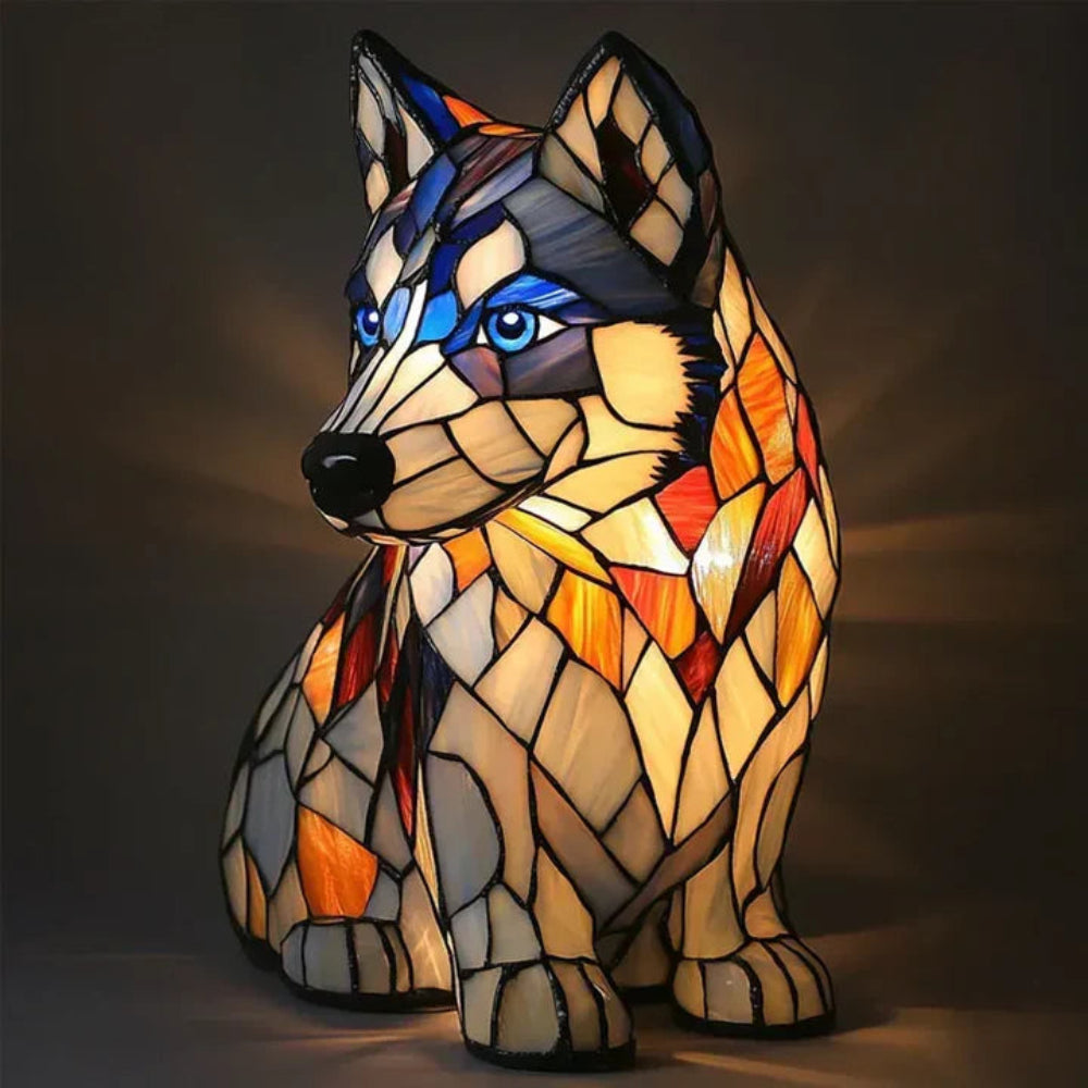 Table Lamp Stained Glass Dog Style Animal Decor Light 12