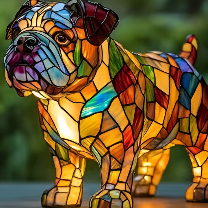 Table Lamp Stained Glass Dog Style Animal Decor Light 13