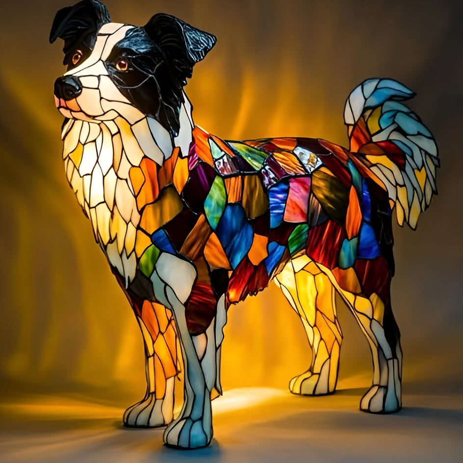 Table Lamp Stained Glass Dog Style Animal Decor Light 14