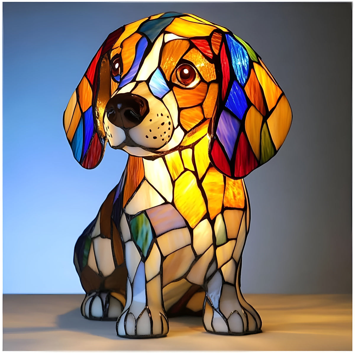 Table Lamp Stained Glass Dog Style Animal Decor Light 15