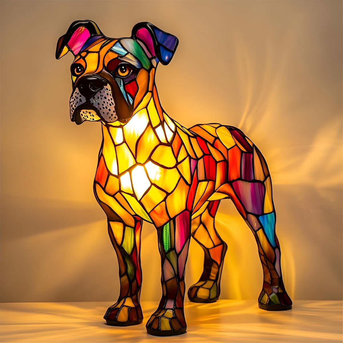 Table Lamp Stained Glass Dog Style Animal Decor Light 16
