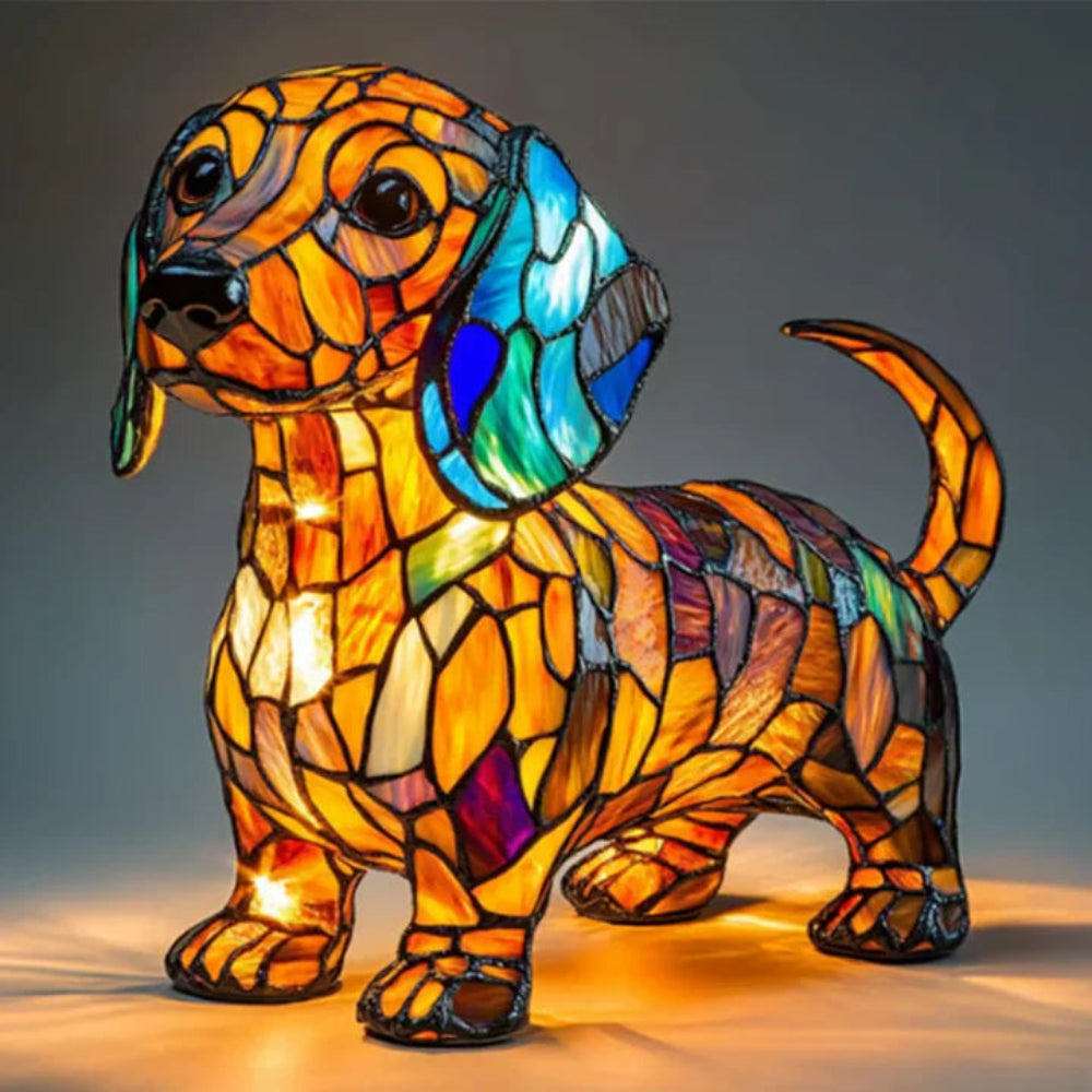 Table Lamp Stained Glass Dog Style Animal Decor Light 2