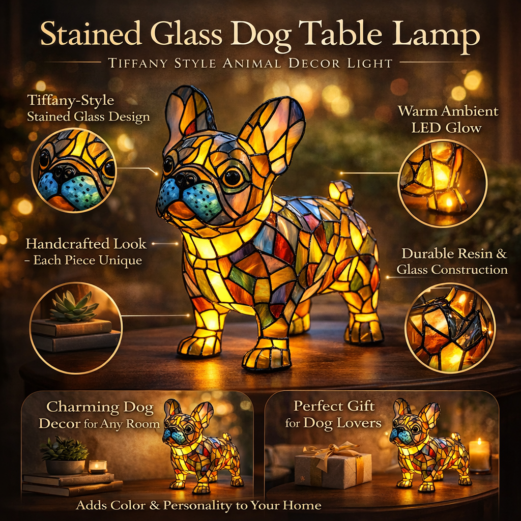 Table Lamp Stained Glass Dog Style Animal Decor Light 3