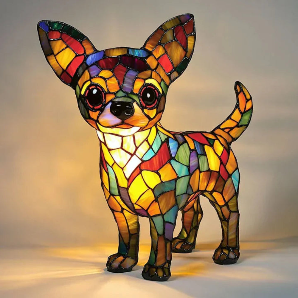 Table Lamp Stained Glass Dog Style Animal Decor Light 4
