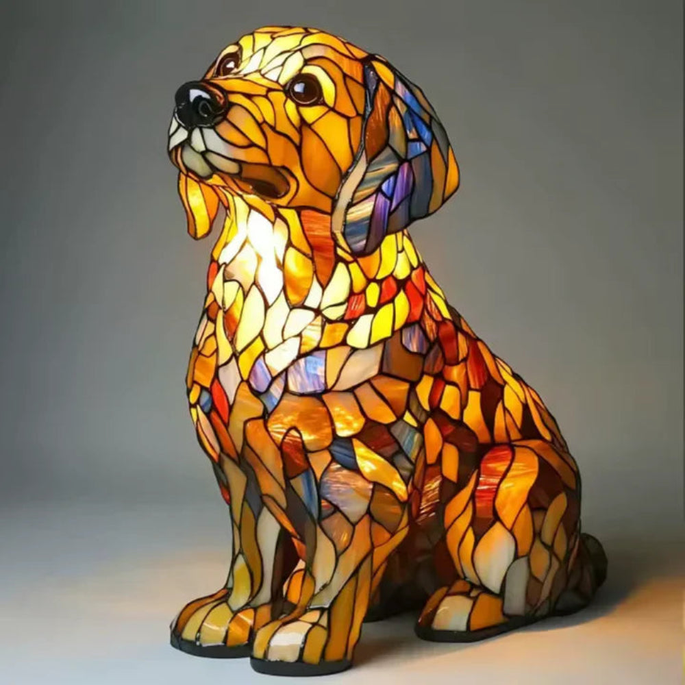 Table Lamp Stained Glass Dog Style Animal Decor Light 6
