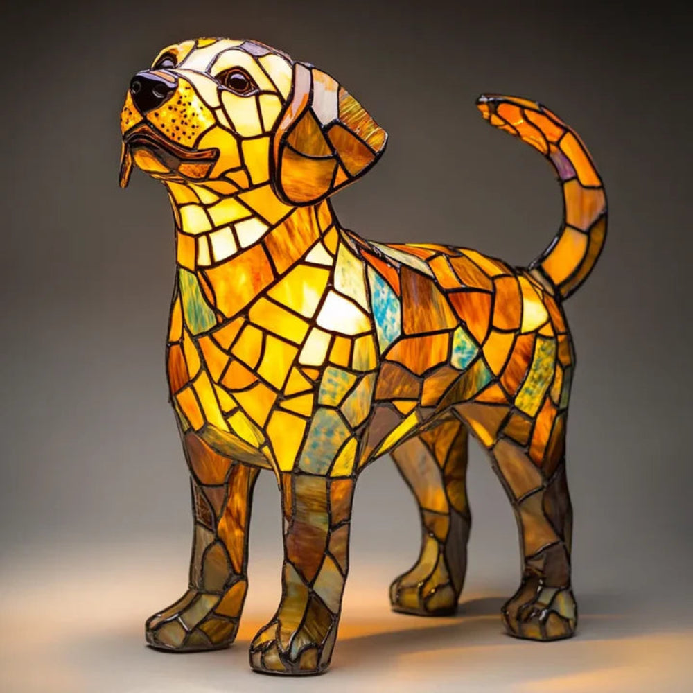 Table Lamp Stained Glass Dog Style Animal Decor Light 7