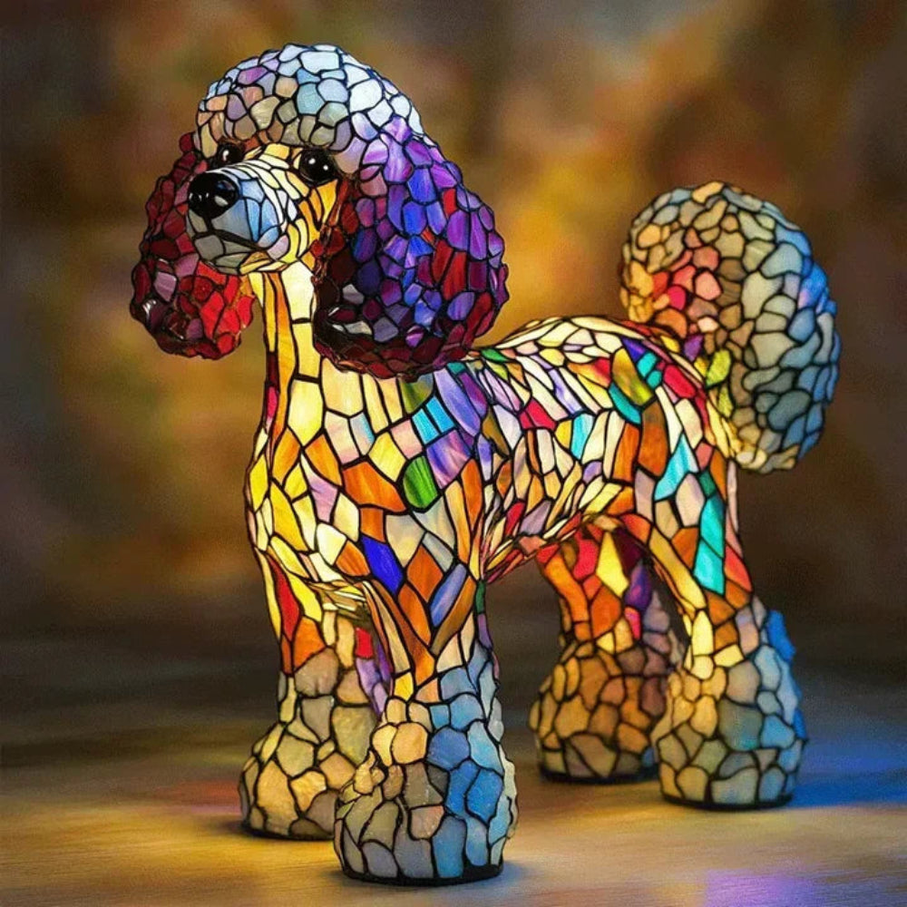 Table Lamp Stained Glass Dog Style Animal Decor Light 8