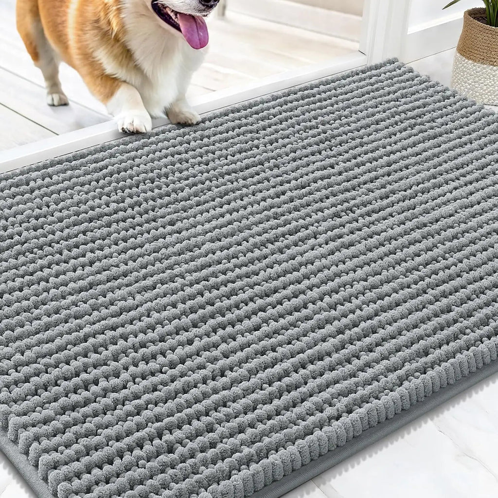 Ultra Absorbent Chenille Doormat 30x20" | Non-Slip Washable Pet Mat for Indoor Entryway, Grey 0