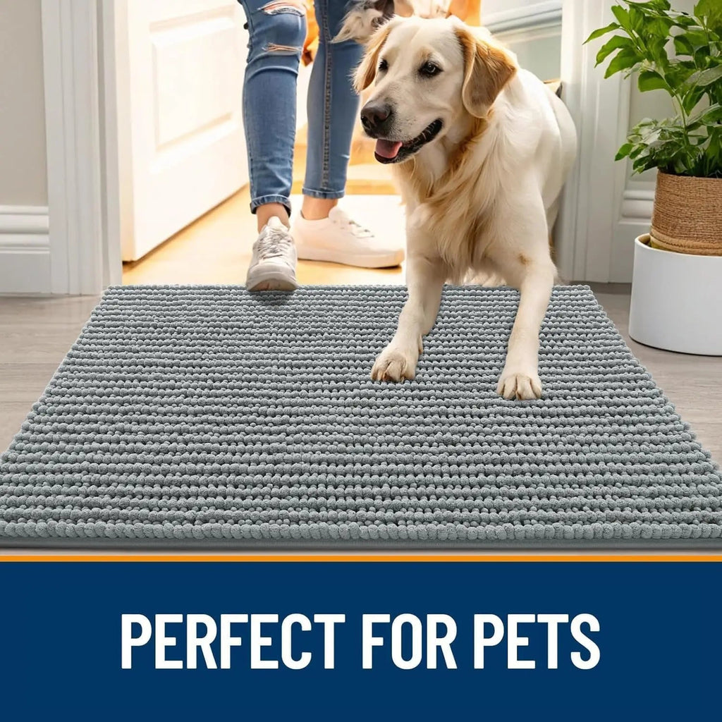 Ultra Absorbent Chenille Doormat 30x20" | Non-Slip Washable Pet Mat for Indoor Entryway, Grey 5