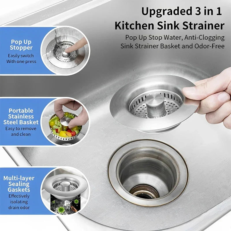 Upgrade 3-in-1 Kitchen Sink Drain Strainer | Kalsten 2