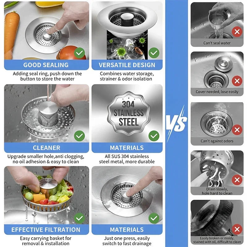 Upgrade 3-in-1 Kitchen Sink Drain Strainer | Kalsten 3