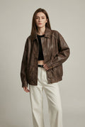 Vega Noir | Oversized Faux Leather Jacket with Vintage Brown Finish 0