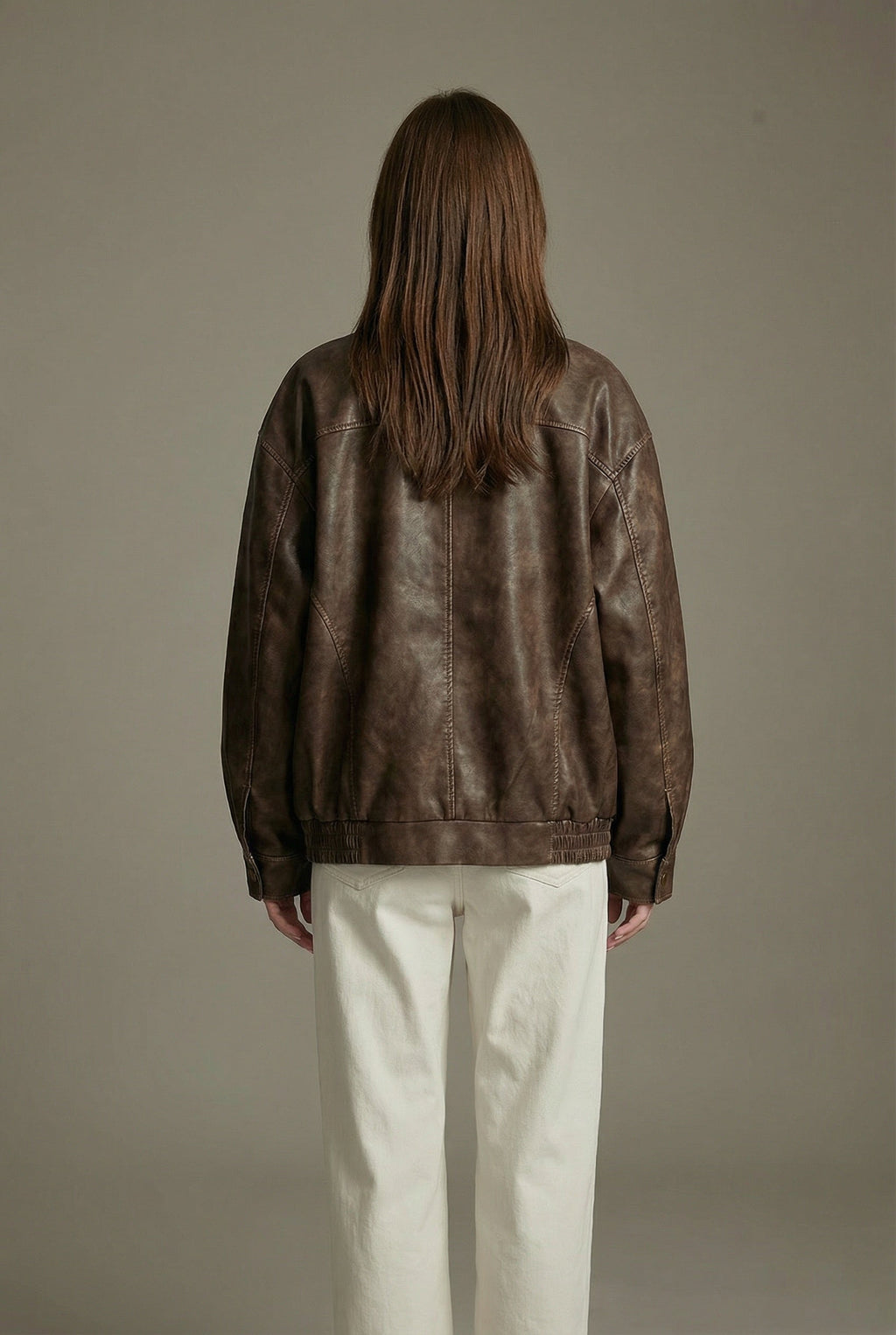 Vega Noir | Oversized Faux Leather Jacket with Vintage Brown Finish 1