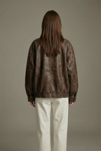 Vega Noir | Oversized Faux Leather Jacket with Vintage Brown Finish 1