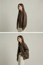 Vega Noir | Oversized Faux Leather Jacket with Vintage Brown Finish 2