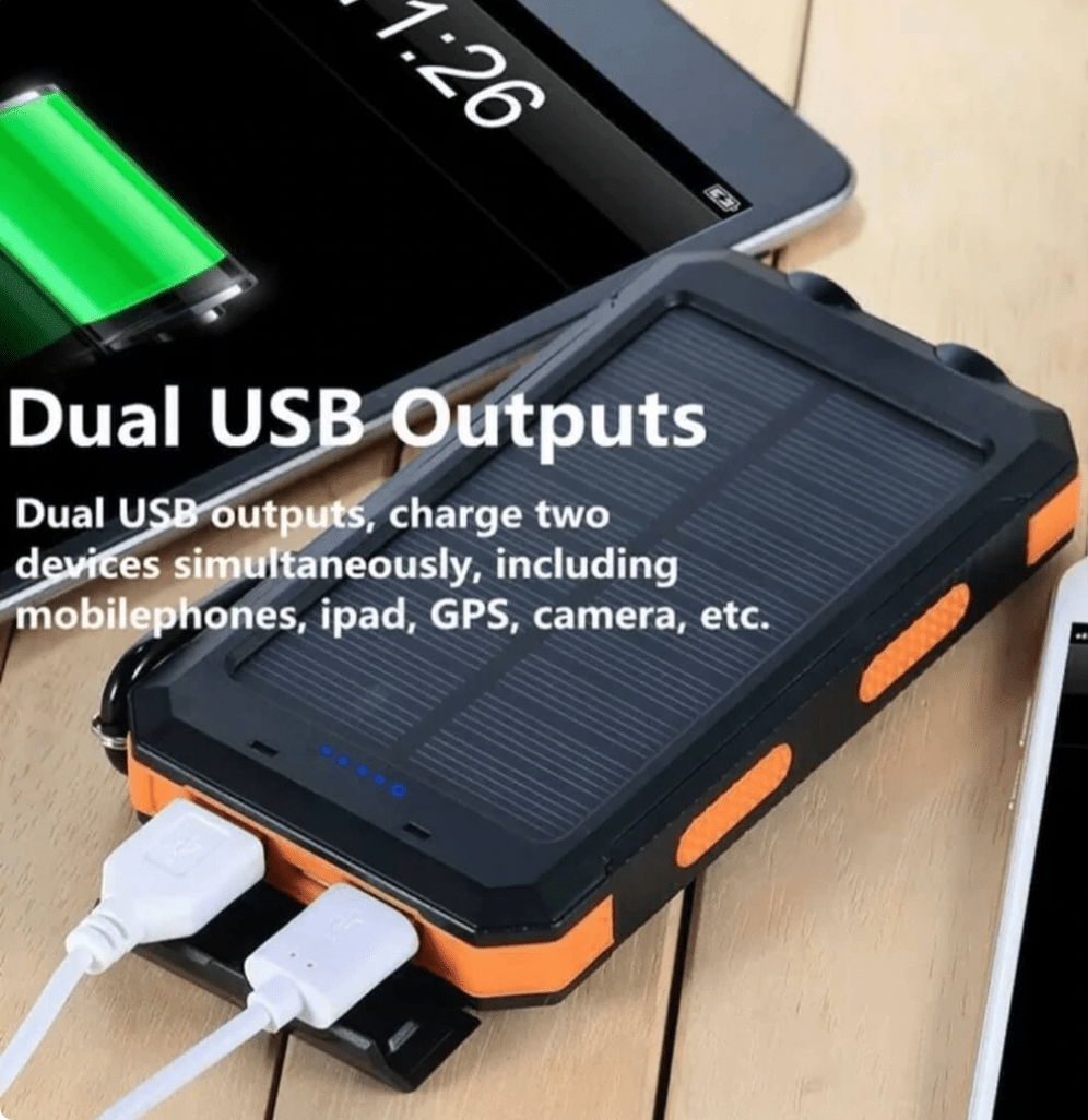 Waterdichte zonne-energie powerbank van 500.000 mAh met dubbele USB-poorten en LED-zaklamp. 4