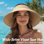 Wide Brim Straw Beach Hat for Women | UPF 50+ Packable Floppy Sun Hat with Ponytail Hole 3