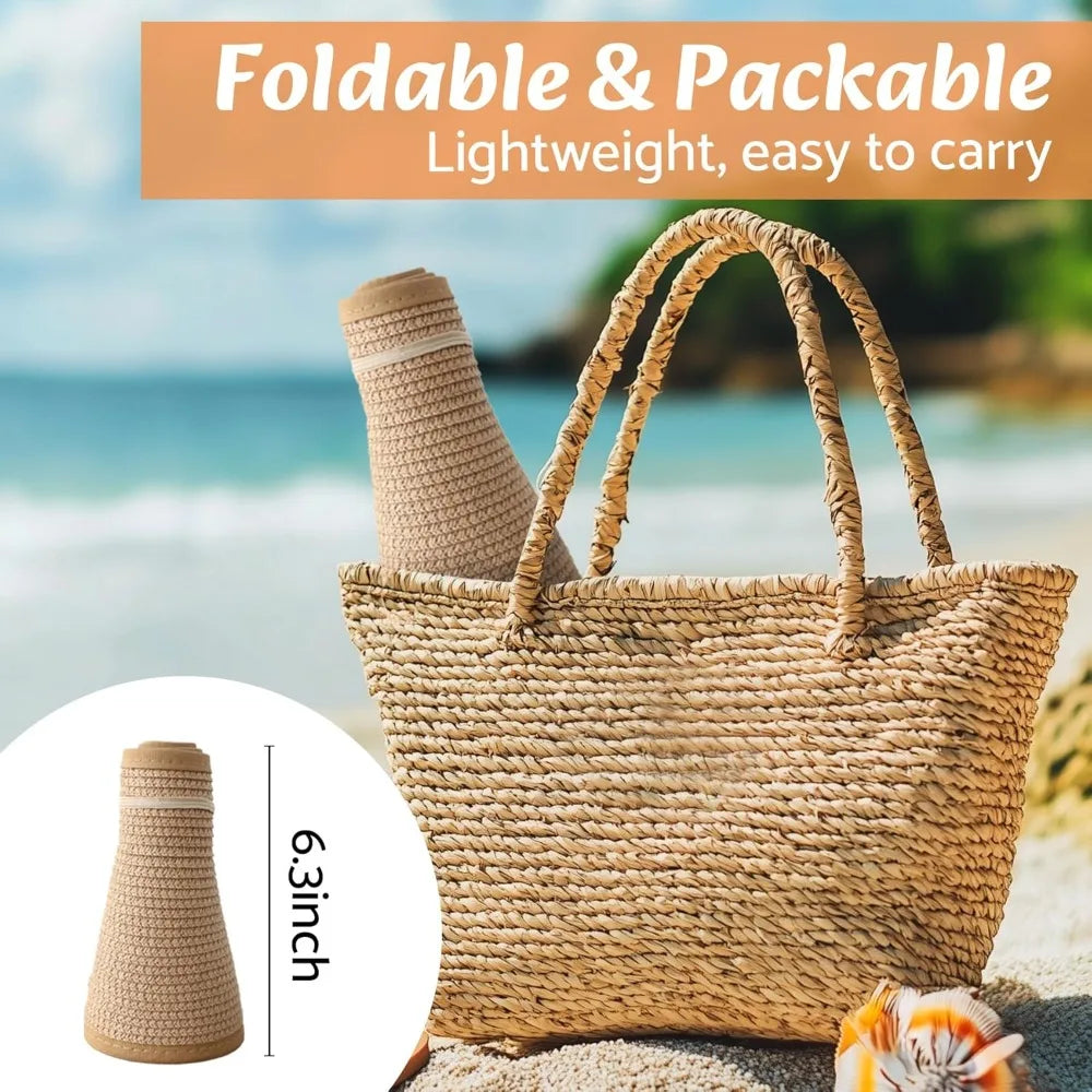 Wide Brim Straw Beach Hat for Women | UPF 50+ Packable Floppy Sun Hat with Ponytail Hole 4
