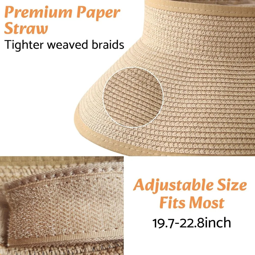 Wide Brim Straw Beach Hat for Women | UPF 50+ Packable Floppy Sun Hat with Ponytail Hole 5