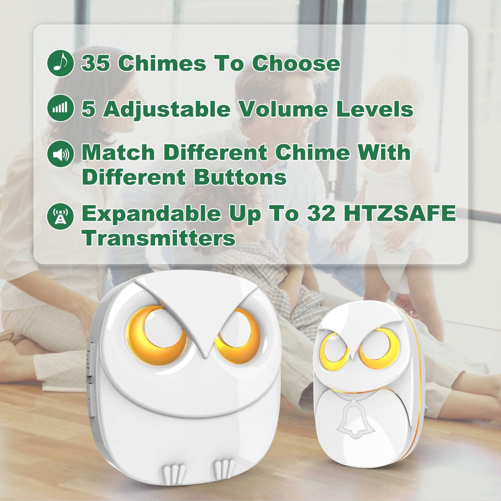 Wireless Owl Doorbell | Waterproof Long-Range Music Door Bell, Battery Powered (Black & White) 1