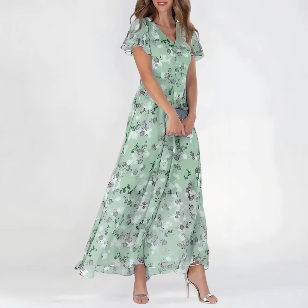 Women’s Floral Tummy-Flattering Midi Wedding Guest Summer Dress 3