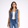 Women’s sleeveless denim vest with tailored fit, lapel collar, and buttons 0