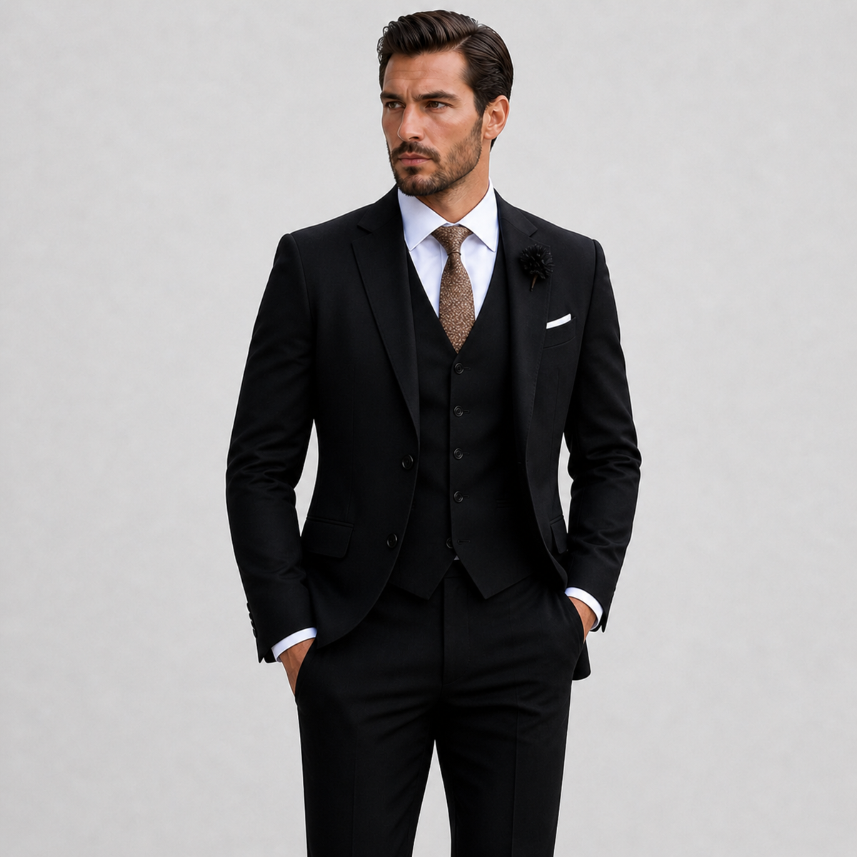 Zwart Heren Pak – Driedelig Slim-Fit met Blazer, Gilet en Pantalon voor Zakelijke Gelegenheden 4