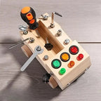 Montessori Activity Board – Wooden Busy Board with LED Lights, Switches & Locks