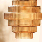 Ribbed Glass Pendant Light – Tiered Hanging Ceiling Lamp with Brass-Tone Finish