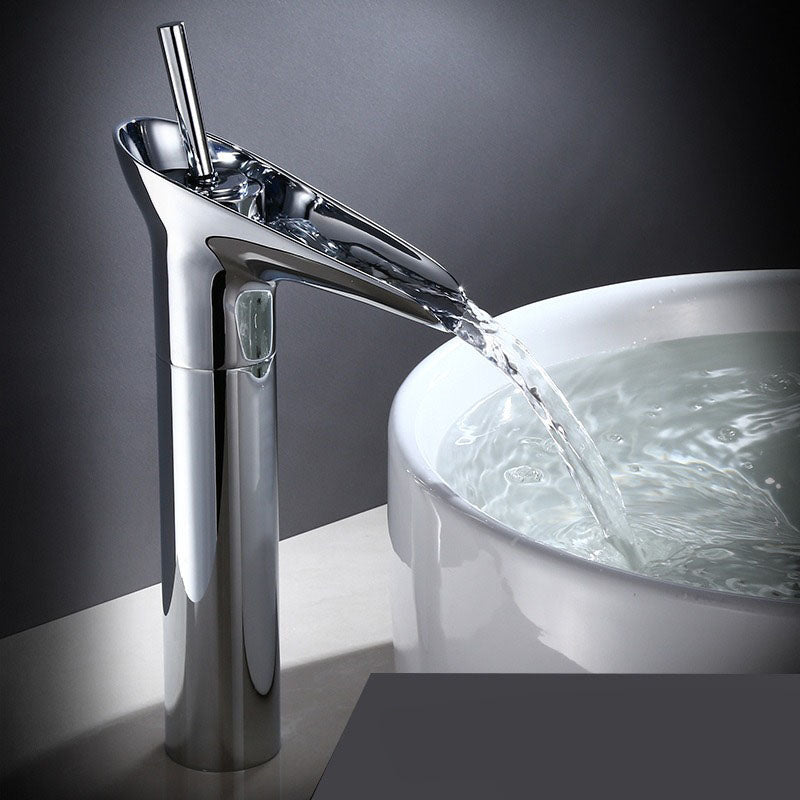 Waterfall Bathroom Sink Faucet – Tall Single Handle Basin Mixer Tap