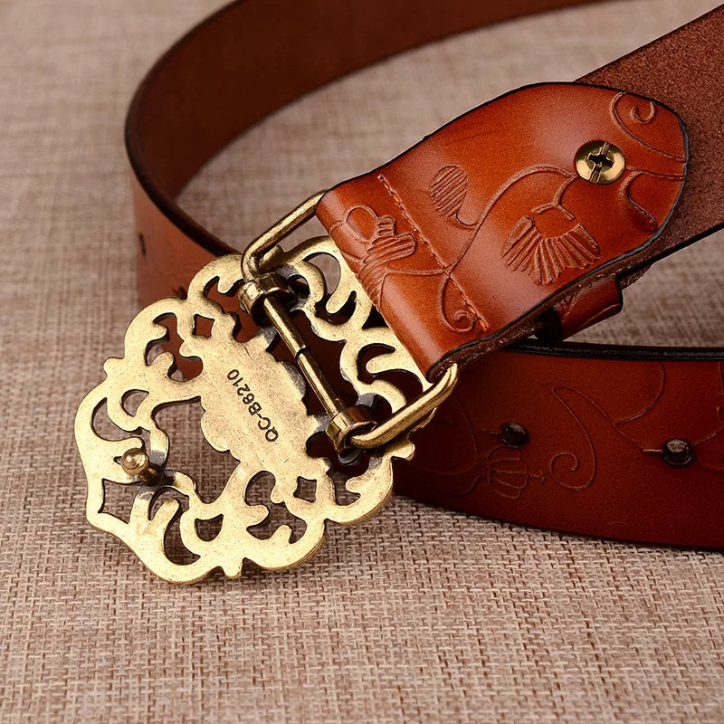 Traditionele Damesriem met Zonnebloemenprint en Stijlvolle Gesp – Perfect voor Oktoberfest