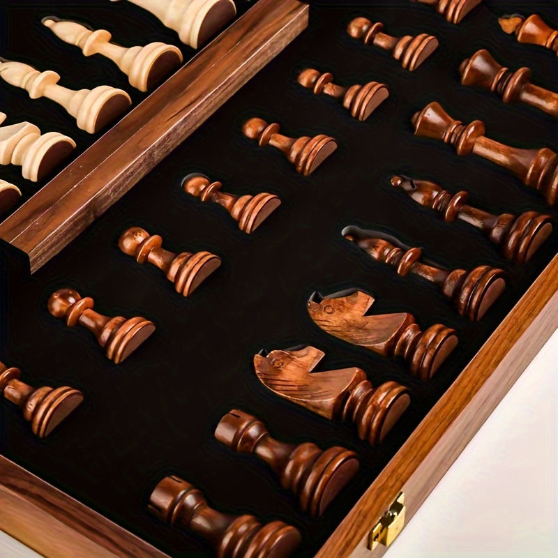 Wooden Chess Set – 39 cm Folding Chess Board with Storage