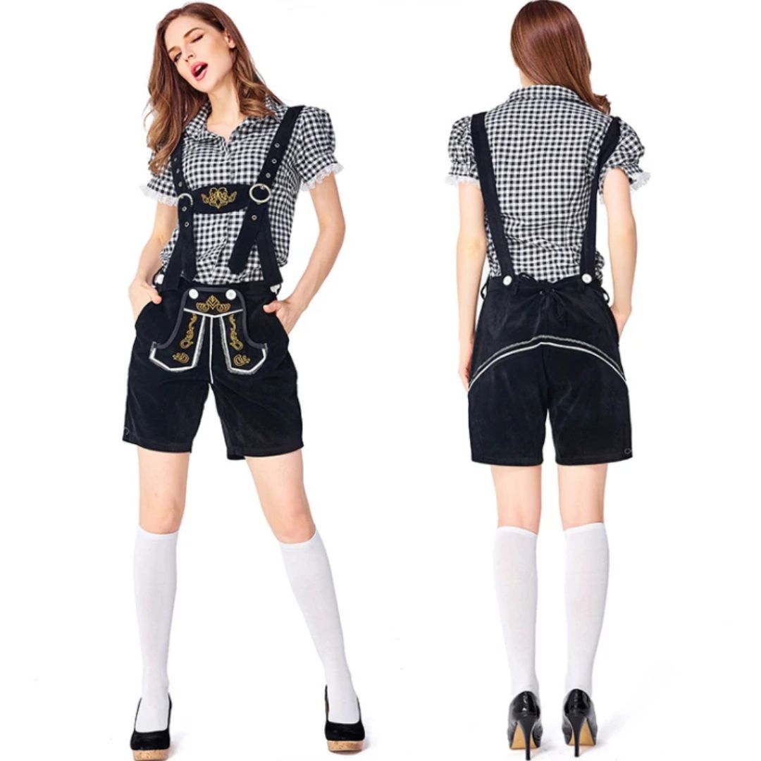 Lederhose Hannelore - Oktoberfest Outfit Voor Dames Met Haltertop | Beierse Lederhosen Kostuum