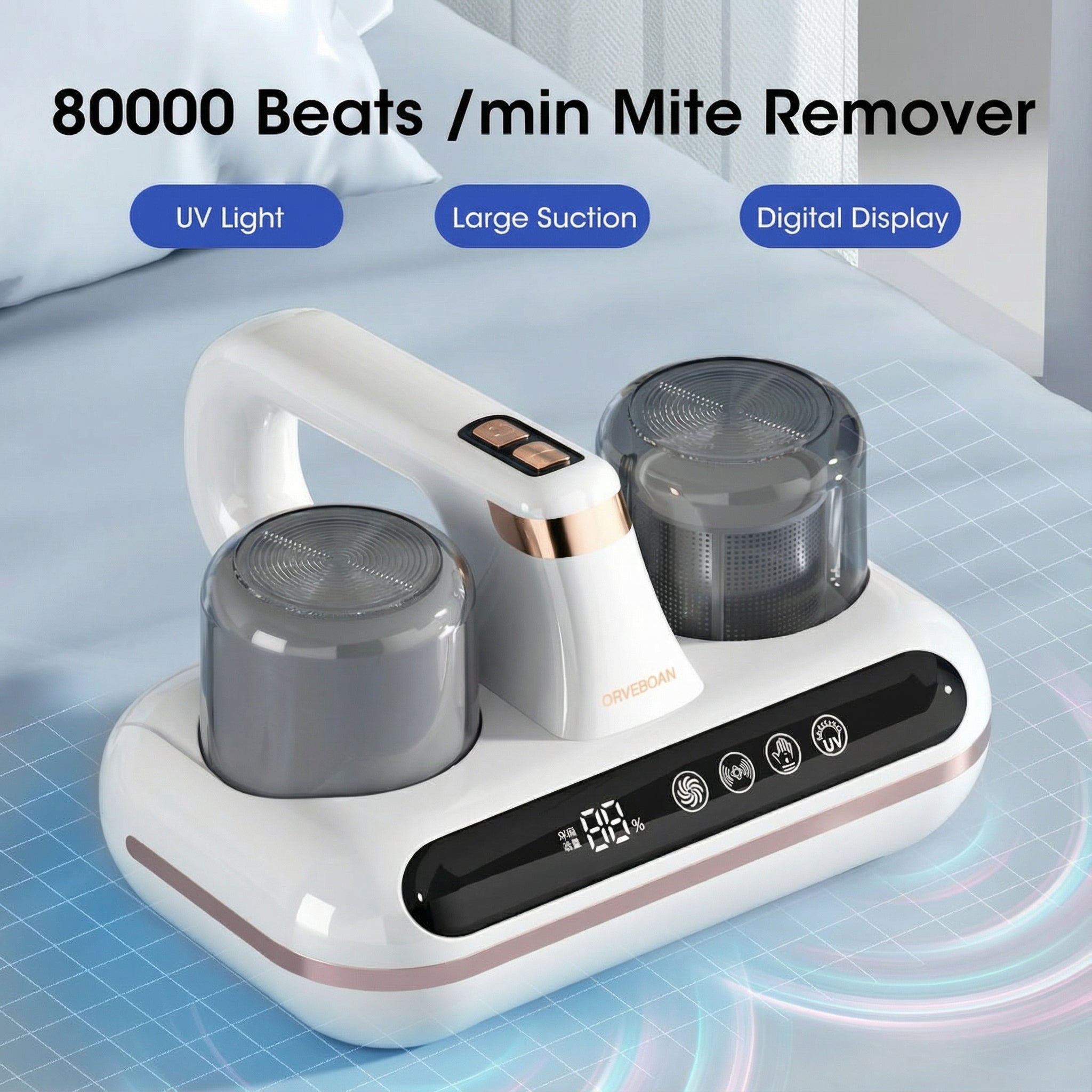 Mattress Vacuum with UV Light – Cordless with HEPA Filter and Tapping