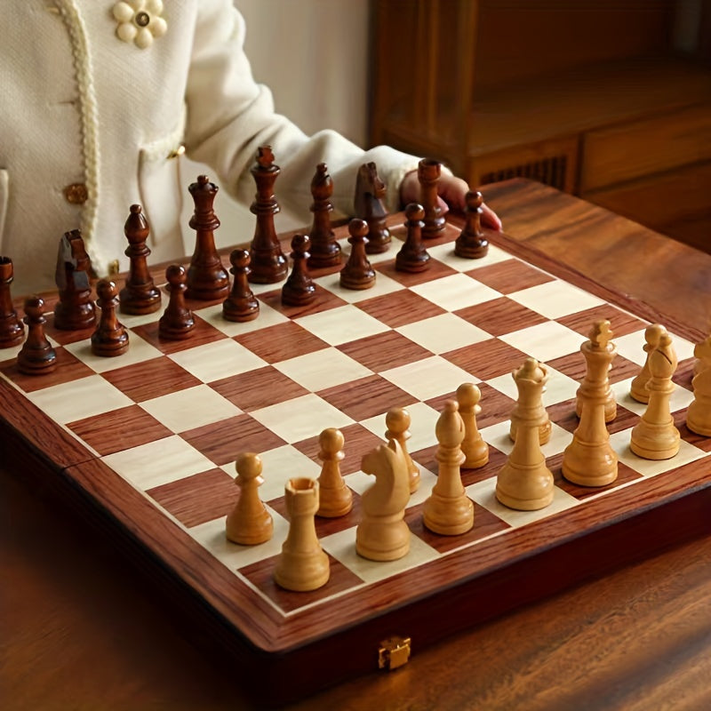 Wooden Chess Set – 39 cm Folding Chess Board with Storage