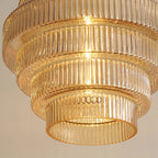 Ribbed Glass Pendant Light – Tiered Hanging Ceiling Lamp with Brass-Tone Finish